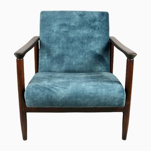 GFM-142 Lounge Chair in Blue Chameleon Velvet attributed to Edmund Homa, 1970s