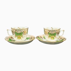 Antique English Victorian Ceramic Tea Cups & Saucers, Set of 8