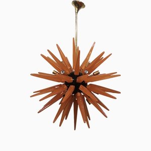 Lustre Mid-Century Orange en Verre Murano, Italie, 2000s