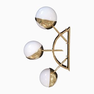 Mid-Century Halbrunde Art Wandlampe aus weißem Muranoglas & Messing, 2000er