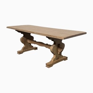 French Bleached Oak Farmhouse Dining Table, 1925