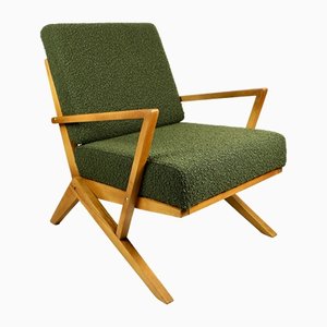 Vintage Olive Green Boucle Armchair, 1970s