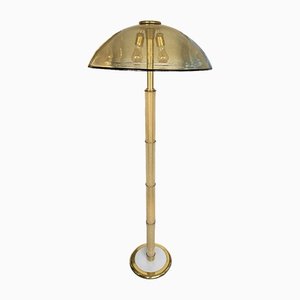 Italian Floor Lamp in Brass, Murano Glass & Bamboo attributed to Fabbian, 1970s