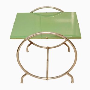 Art Deco Tubular Chrome & Green Glass Circular Side Cocktail Table, 1930s