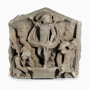 Mittelalterliches gotisches Steinrelief mit Auferstehung von Jesus Christus mit den römischen Gardisten, Frankreich, 1450