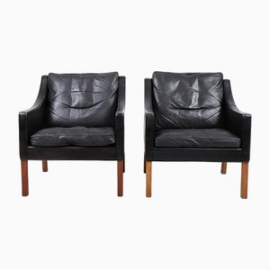 Set of Mid-Century Danish Lounge Chairs in Patinated Leather by Børge Mogensen from Fredericia