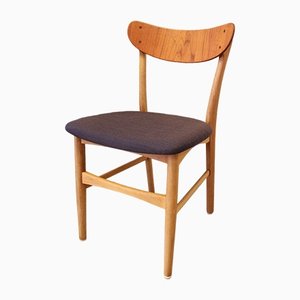 Danish Dining Chairs in Teak and Oak with Blue Upholstery, 1960s, Set of 6