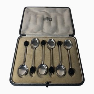Art Deco Mokka Spoons in Sterling Silver, England, 1940s, Set of 6