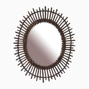 Mid-Century Spanish Modern Oval Rattan Sunburst Mirror, 1960s