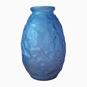 Vaso grande in vetro modellato blu, anni '30