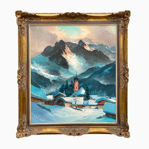 Arno Lemke, Winter Landscape, 1950s, Oil on Canvas