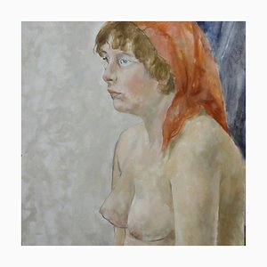 Woman with a Scarf, 1980s, Oil on Canvas, Framed