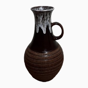 Vintage German Ceramic Vase in the Fat Lava Style with Brown Glaze and White-Gray Lava from Jasba, 1970s