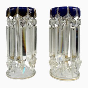 Böhmische Kristallglas Kristallglas Kobaltblau Emaillierte Kronleuchter, 1800er, 2er Set