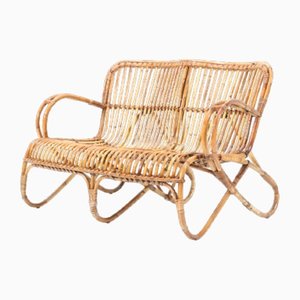 Mid-Century Modern Rattan & Bambus Love Seat oder Sofa von Rohé Noordwolde, 1960er