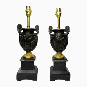 Ormolu Marmor & Bronze Dore Tischlampen, 1800er, 2er Set
