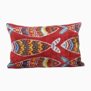 Red Silk and Velvet Fish Ikat Cushion Cover, 2010s