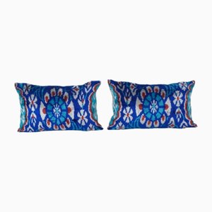Blue Velvet and Silk Ikat Cushion Covers, 2010s, Set of 2