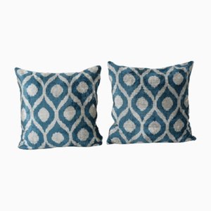 Blue Velvet and Silk Cushion Covers, 2010s, Set of 2