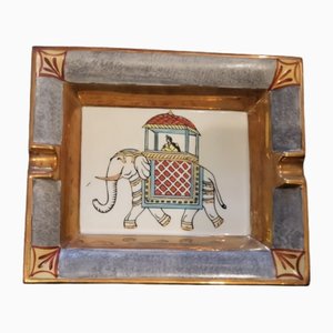 Vintage Ashtray with Elephant Drawing and 24k Gold Edges by from Isabella Del Pà, Italy, 1980s