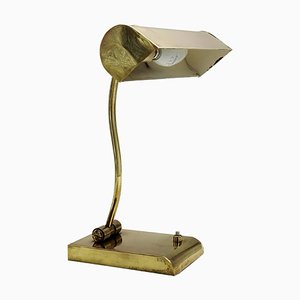 Italian Ministerial Table Lamp in Brass with Swivelling Lampshade, 1950s