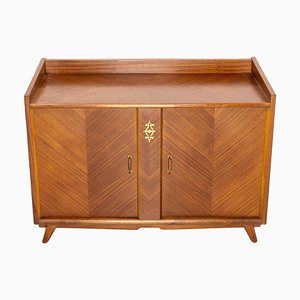 Mid-Century French Iroko Veneer and Brass Bar Cocktail Cabinet, 1950s