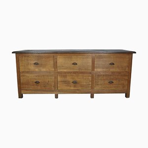Antique French Oak Rustic Bank of Drawers or Shop Counter, 1900