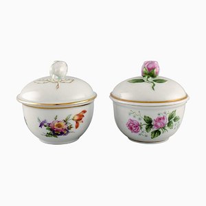 Antique Hand-Painted Porcelain Lidded Bowls by Fürstenberg, Set of 2