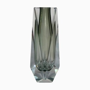 Italian Murano Pale Grey Glass Faceted Geometric Vase, 1960s