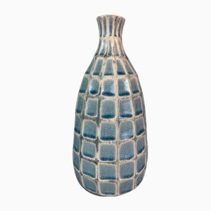 Hellblaue Deutsche Quadratische Vase aus weißer glasierter Keramik, 1970er