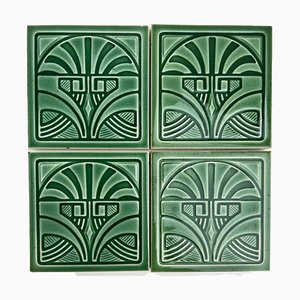 Art Deco Green Glazed Relief Tile attributed to Nord Deutsche Steingutfabrik, 1920s