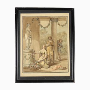 Giuseppe Cades, Classical Scene, Late 18th Century, Watercolor, Framed