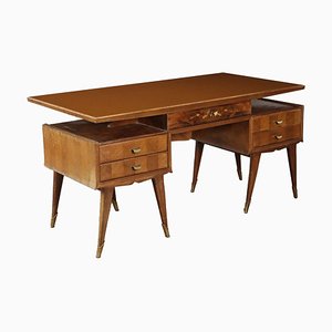 Vintage Schreibtisch aus Nussholz & Messing, 1950er