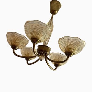 Orrefors Five-Armed Chandelier with Textured Glass Shades, 1960s
