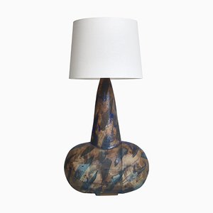 Large Blue Brown Ceramics Table Lamp attributed to Birte Troest, Denmark, 1970s