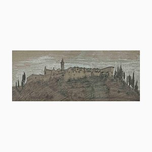 Alfred Pichon, paisaje, dibujo a lápiz y pastel, principios del siglo XX