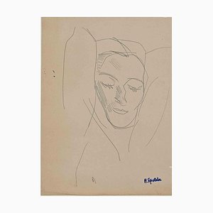 Henri Epstein, Female Face, Pencil Drawing, Early 20th Century