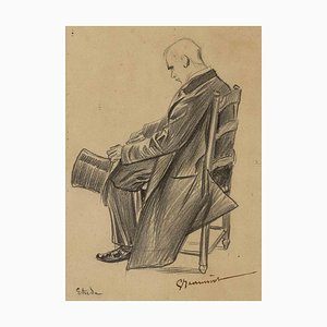 Pierre Georges Jeanniot, hombre sentado, dibujo a lápiz, finales del siglo XIX