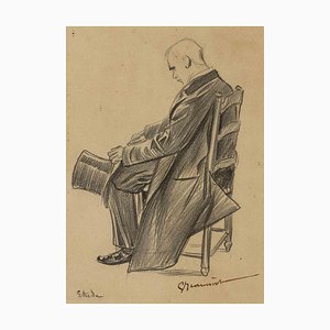 Pierre Georges Jeanniot, Seated Man, Drawing in Pencil, Late 19th Century