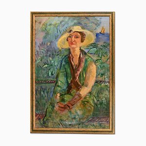 Antonio Feltrinelli, Mujer en el jardín, pintura al óleo, años 30