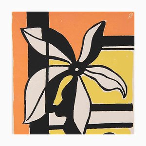After F. Leger, Flower on a Yellow and Orange Background, Screen Print, 1950s