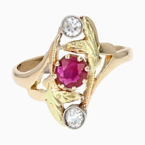 18 Karat Jugendstil Rubin Diamanten Gelbgold Ring, 1890er