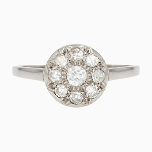 French Diamonds Platinum Round Shape Engagement Ring, 1920s