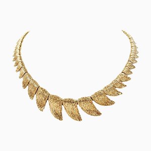 French 18 Karat Yellow Gold Feather Necklace, 1950s