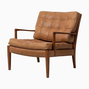 Löven Easy Chair in Brown Leather by Arne Norell, 1960s