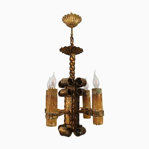Late 19th Century Medieval Gilt Wrought Iron Chandelier, 1890s