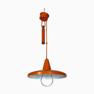 Lámpara de araña italiana Mid-Century moderna de metal naranja con soporte deslizante, años 60