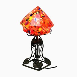 Art Nouveau Lamp in Wrought Iron with Glass Shade Scailmont, 1930s