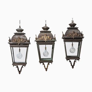Large French Bronze & Iron Lantern Wall Light in 19th Century Style