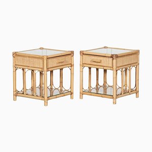 Bamboo & Rattan Glazed Bedside Tables, 1970s, Set of 2